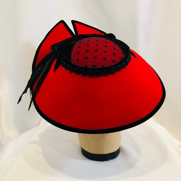 Whittall & Shon Red and Black Hat Vintage 1980s main image 9